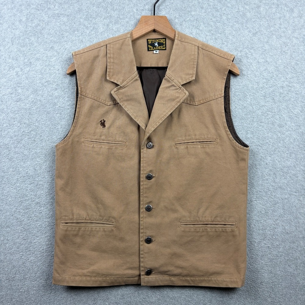 Wyoming Traders Vest Mens Medium Tan Canvas Western Cowboy Button Up Rodeo